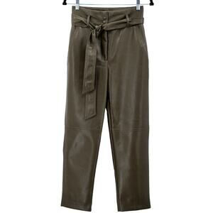 Aritzia Wilfred High Tied Faux Leather Belted Pants Olive Pockets Vegan 79497 2